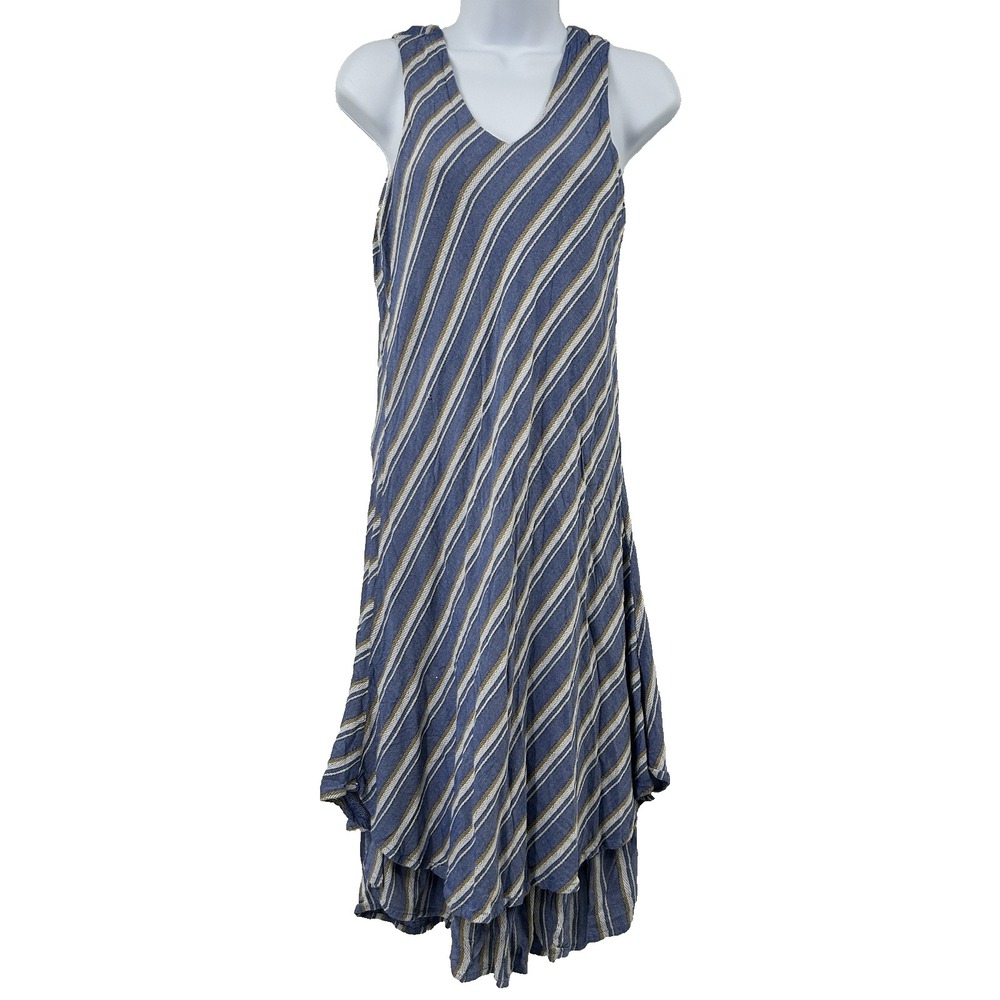 Parsley & Sage Coastal Cottage Midi Dress Womens M Lagenlook Flowy Layers Blue